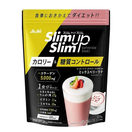 Asahi Slim up slim Протеинді диета коктейлі, құлпынай латтесінің дәмі 315 гр